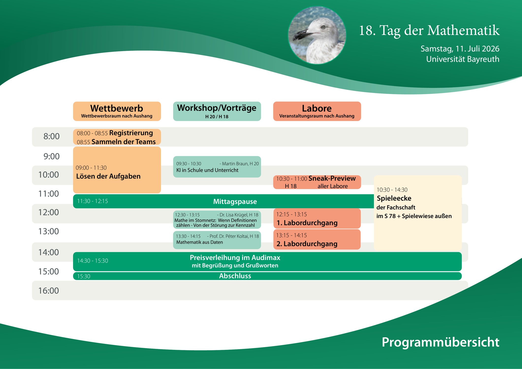 Programmübersicht zum 18. Tag der Mathematik