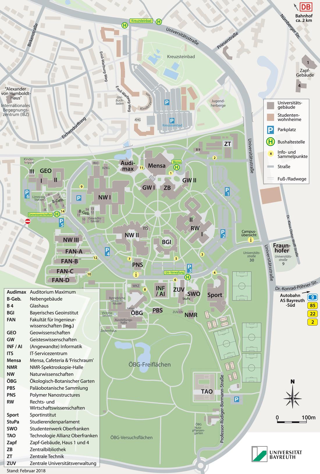 Schematische Übersicht der Gebäude auf dem Campus